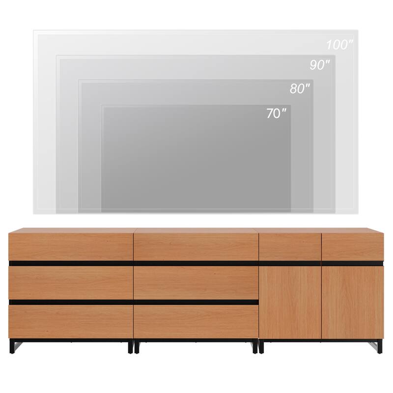 WAMPAT Modern TV Stand for TVs up to 100 inch, 3 in 1 TV Console with Adjustable Shelf and 6 Drawers for Living Room,Bedroom