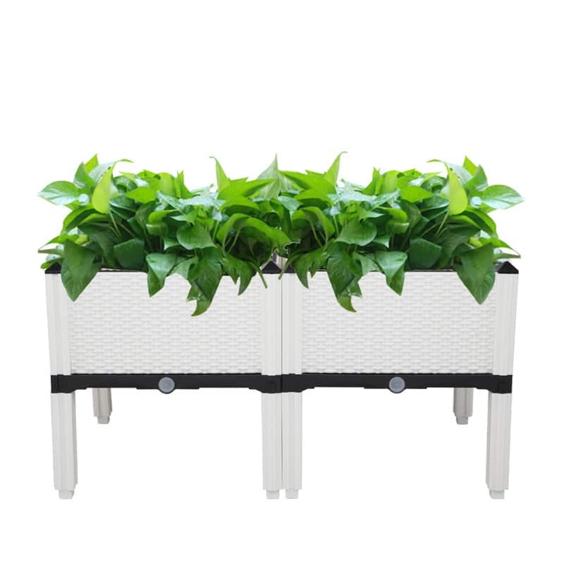 Set of 2 White Indoor & Outdoor Plastic Raised Garden Planters Box - N/A - White
