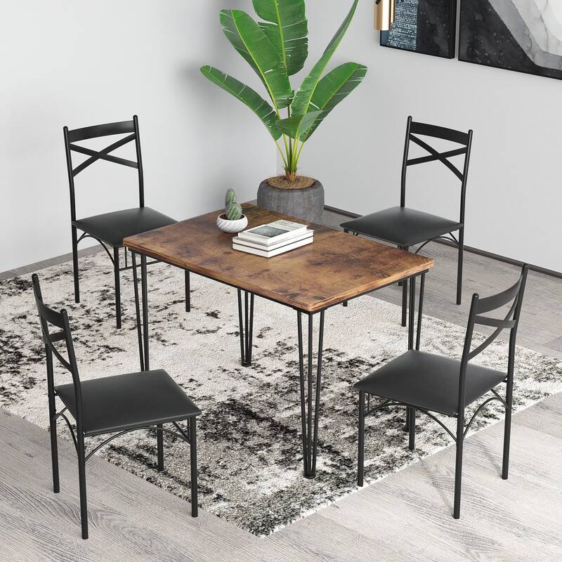 Modern Wood Dinning Table and Chairs Set of 2,Rustic Brown, Dining Table Set of 3/5