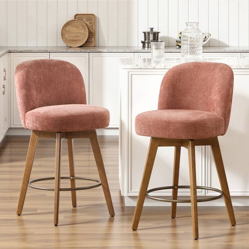 Fabric Upholstered Counter Height Swivel Bar Stools - 37.8"H x 19.7"W x 23.2"D - Set of 2 - Pink