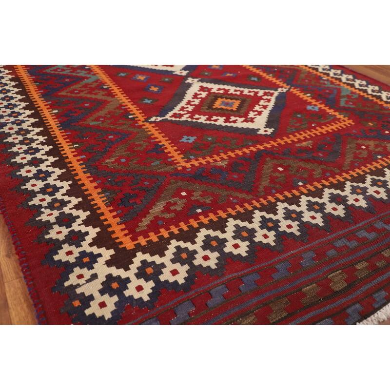 Kilim Qashqai Persian Vintage Rug Flatweave Wool Carpet - 4'10"x 11'3"
