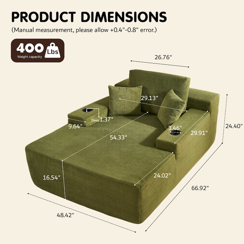 HOOOWOOO Modern Upgraded Fabric Chaise Lounge Sofa Couch with Holder