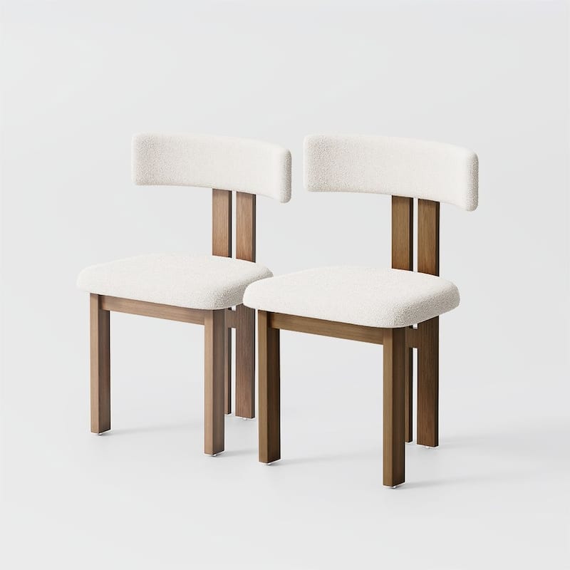 Mid-Century Modern Wood Dining Chairs Set of 2,White & Walnut Side Chairs, Fully Assembled