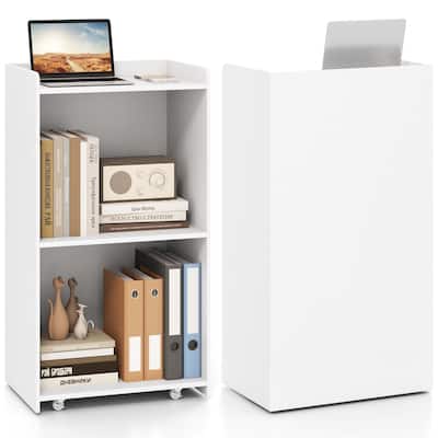 Gymax Set of 2 Rolling Podium Stand Mobile Lectern Stand w/ 2 Shelves