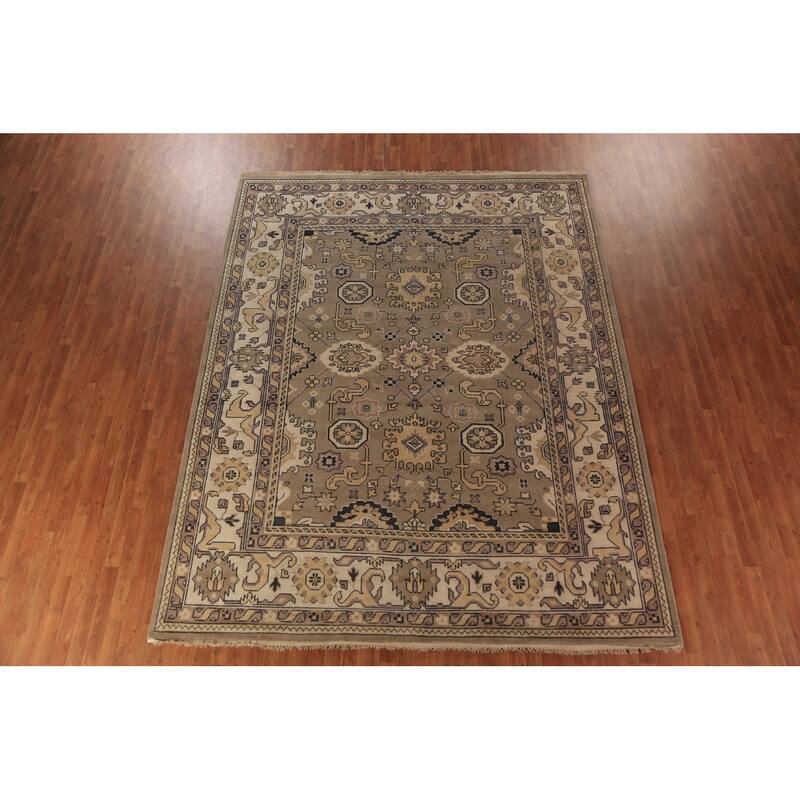 Brown Transitional Oushak Indian Area Rug Handmade Wool Carpet - 9'2"x 11'8"