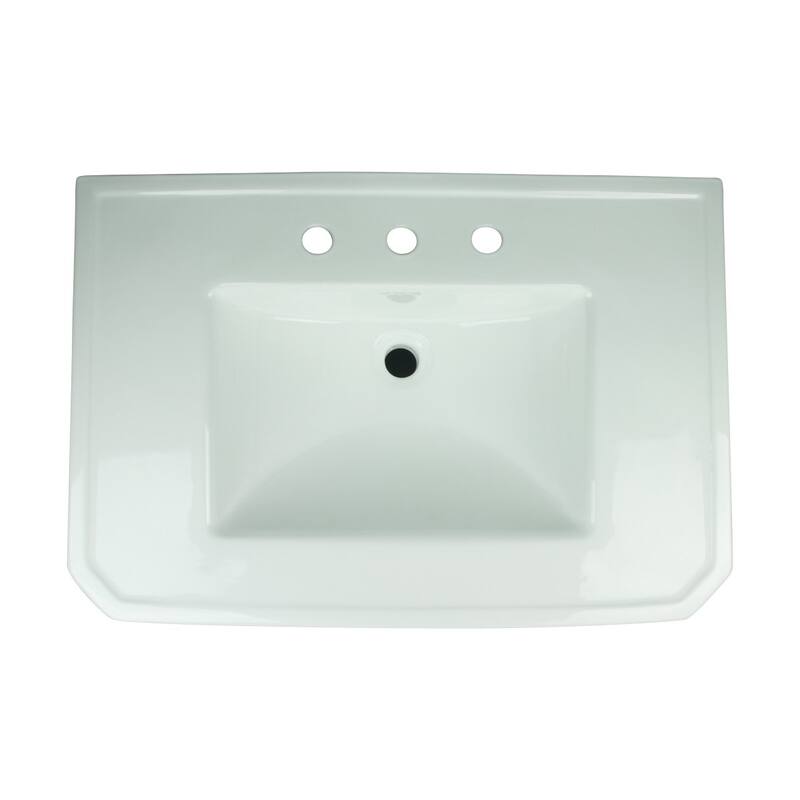 White Pedestal Sink Basin Replacement Part 30.38" W with Splashguard rim, Overflow and 8" Faucet Hole Renovators Supply