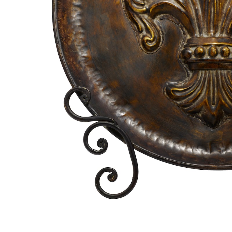 Brown Metal Embossed Detail Fleur De Lis Charger with Stand