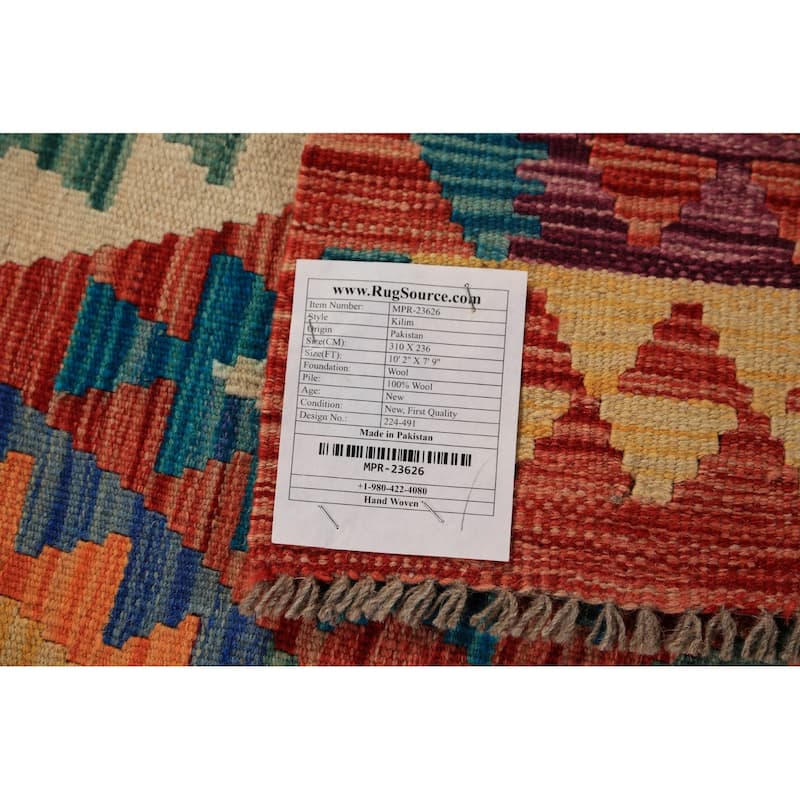 Colorful Kilim Oriental Area Rug Flatweave Orange Wool Carpet - 7'9"x 10'2"