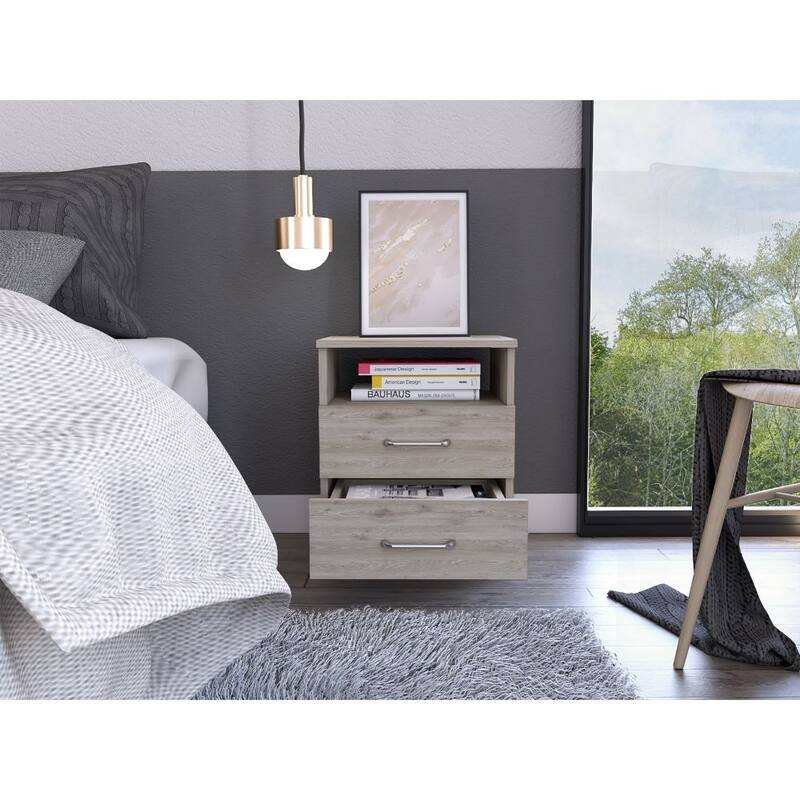 FM Furniture Oklahoma Nightstand with Two Drawers, and One Shelf