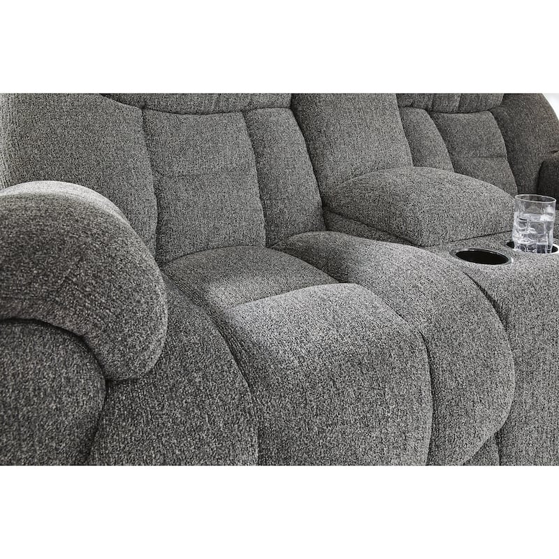 Signature Design by Ashley Foreside Gray Double Reclining Loveseat with Console - 76"W x 43"D x 44"H