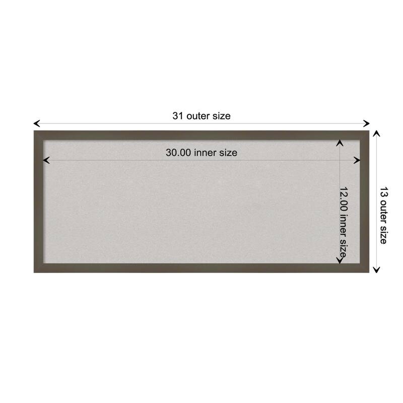 Svelte Wood Framed Grey Corkboard Bulletin Board - Svelte Clay Grey - Board Size 30x12