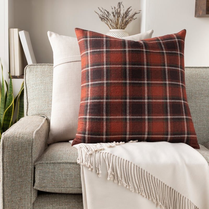 Artistic Weavers Brenna Holiday Plaid Wool Blend Throw Pillow - 18"H x 18"W - Polyester