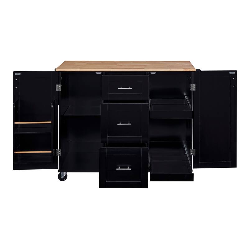 Kitchen Island with 2 Slide-Out Shelf and Internal Storage Rack
