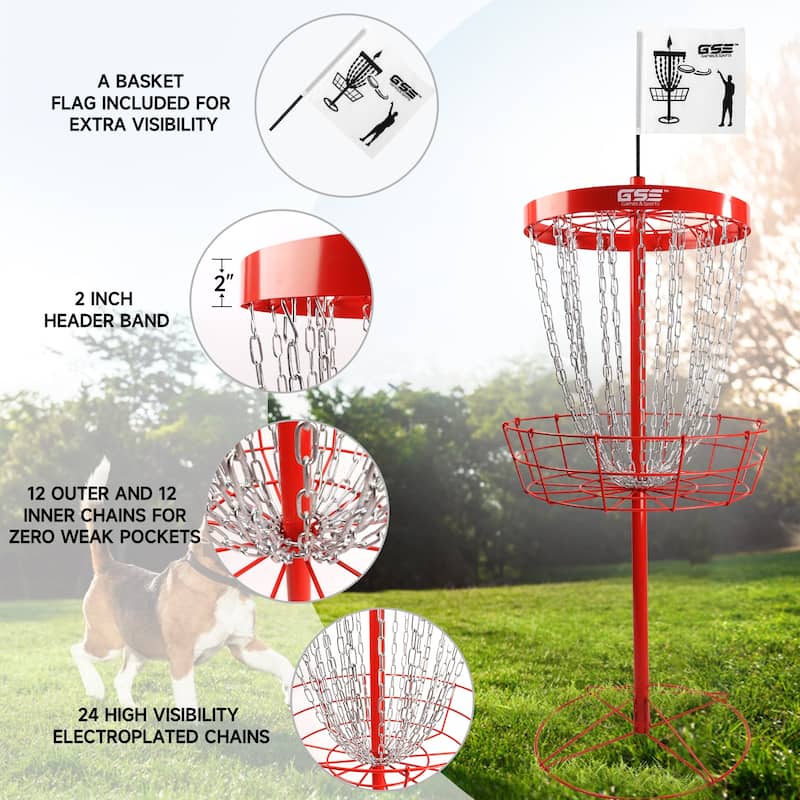 GSE™ Professional Portable 24Chain Disc Golf Targets Basket, PRO Disc