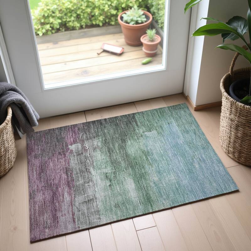 Premium Washable Super Soft Modern Brushstrokes Mayfield Rug - Aloe - 1'8" x 2'6"