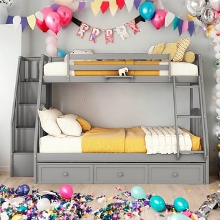Twin Over Full Bunk Bed with Drawers,Ladder and Storage Staircase For Bedroom,Dorm,Adults,Kids