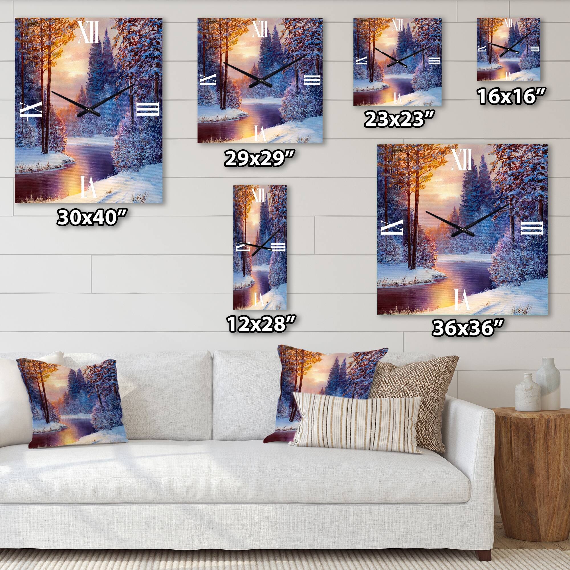 Designart 'Winding River With Dark Blue Silhouettes of Trees' Lake