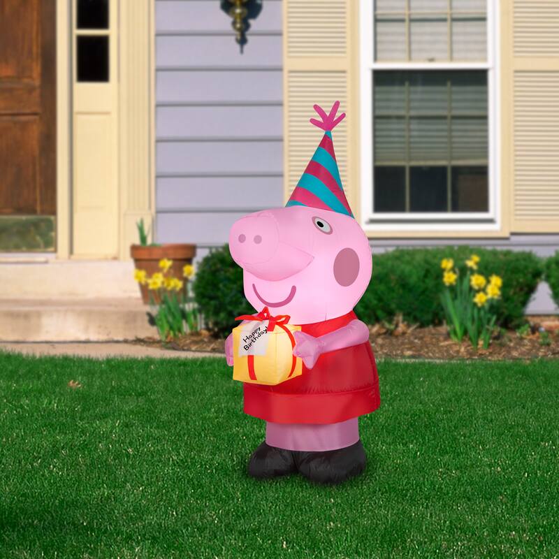Gemmy Airblown Inflatable Birthday Party Peppa Pig, 3.5 ft Tall, pink - 42.13x23.62x17.72