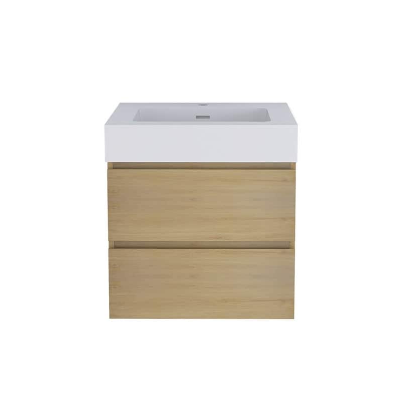 24/30/36 inch Wall-Mounted Bathroom Vanity Set in Oak with Integrated Resin Sink