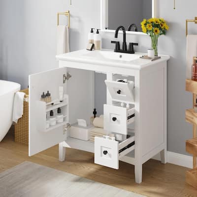 30" Bathroom Vanity with Ceramic Sink - Solid Wood Frame and 3 Drawers