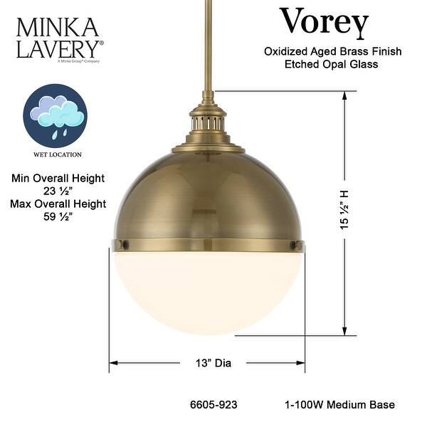 dimension image slide 0 of 2, Minka Lavery 6605 Vorey 13" Wide Pendant with Etched Opal Glass