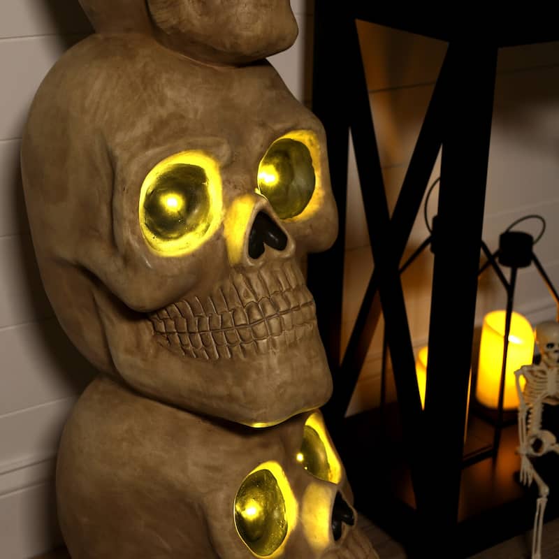 Haunted Hill Farm 37-in. Skull Stack Statue with LED Eyes