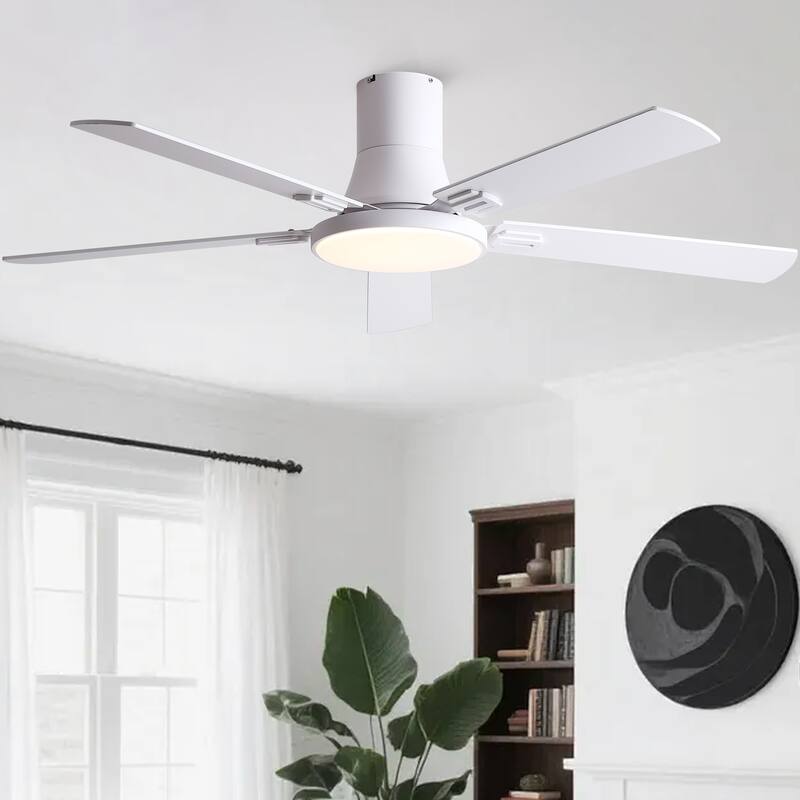 YUHAO AeroLite 48 in. Indoor White Low Profile Standard Ceiling Fan with Bright White Integrated LED Light Kit, Remote Included