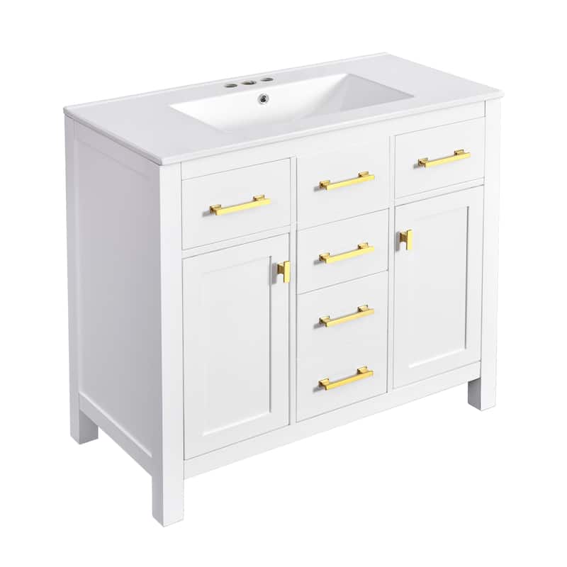 72''Vanity With Ceramic Sink Combo Set, Modern Freestanding Single Cabinet With 4 Drawers & 2 Cabinets,Storage Cabinet