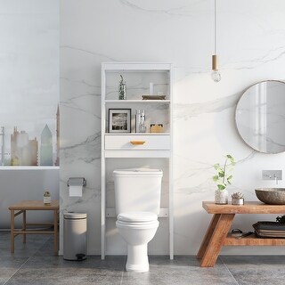 Over-the-toilet Storage Cabinet White with One Drawer and 2 Shelves ...