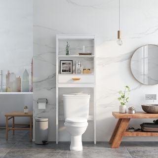 Over-the-toilet Storage Cabinet White with One Drawer and 2 Shelves Space Saver Bathroom Rack