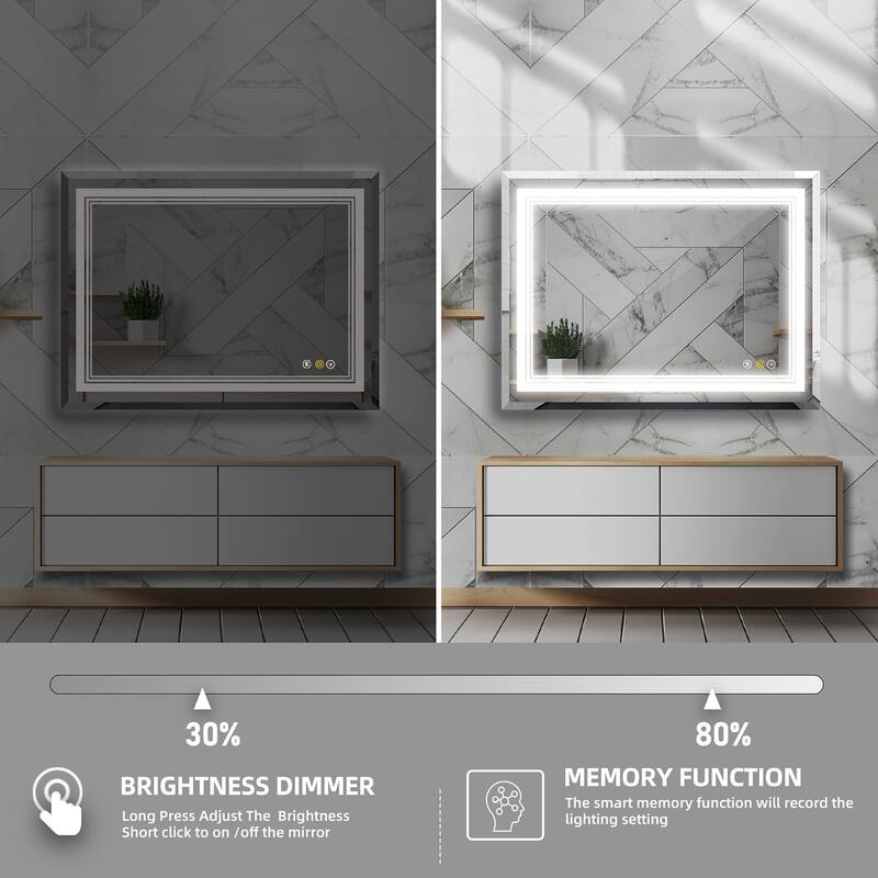 RS Rectangular Wall Mount Vanity Mirror with Lights for Bathroom, 3 Colors Dimmable LED, Anti-Fog, Memory Function