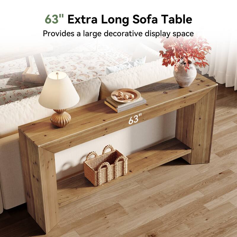 63 Inch Solid Wood Console/Entryway Table with Storage