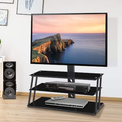Modern Black Multi-Function Adjustable Tempered Glass TV Stand Entertainment Center
