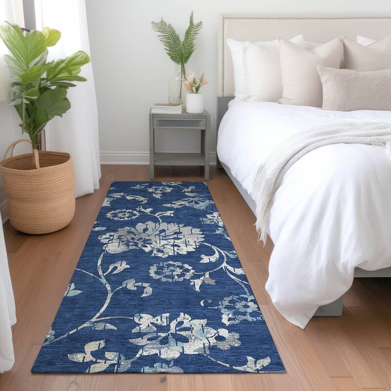 Machine Washable Indoor/ Outdoor Chantille Modern Floral Rug