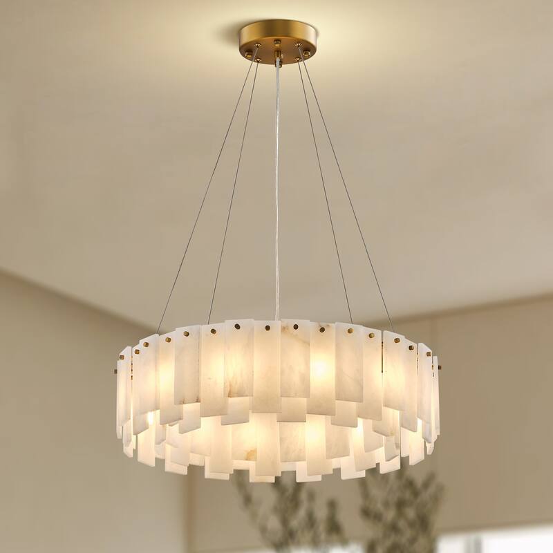 Modern Layered Alabaster Slice Chandelier, Round or Linear Pendant Light, D600-L1200 - Gold - 24in