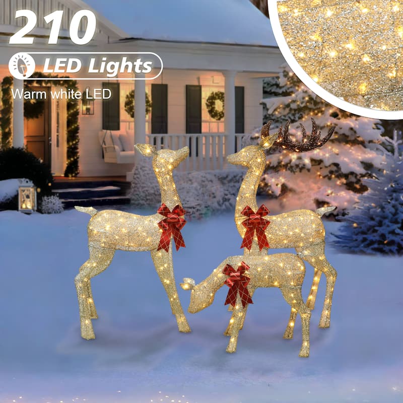Puleo International Set of 3 Deer Family - Gold - 52.4