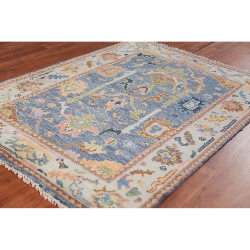 Floral Oushak Oriental Rug Handmade Traditional Wool Carpet - 4'0"x 5'10"