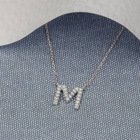 Cali Trove 1/10 cttw Round White Diamond 10K White Gold Initial Alphabet Letter M Pendant Necklace