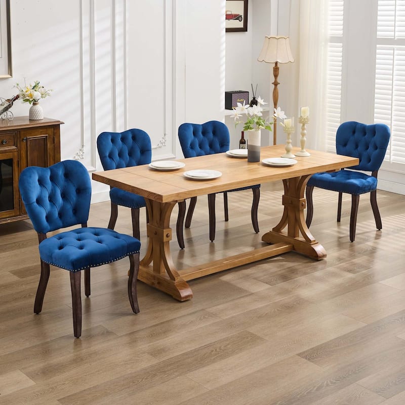 French Vintage Tufted Upholstered Fabric Dining Chair,Set of 2