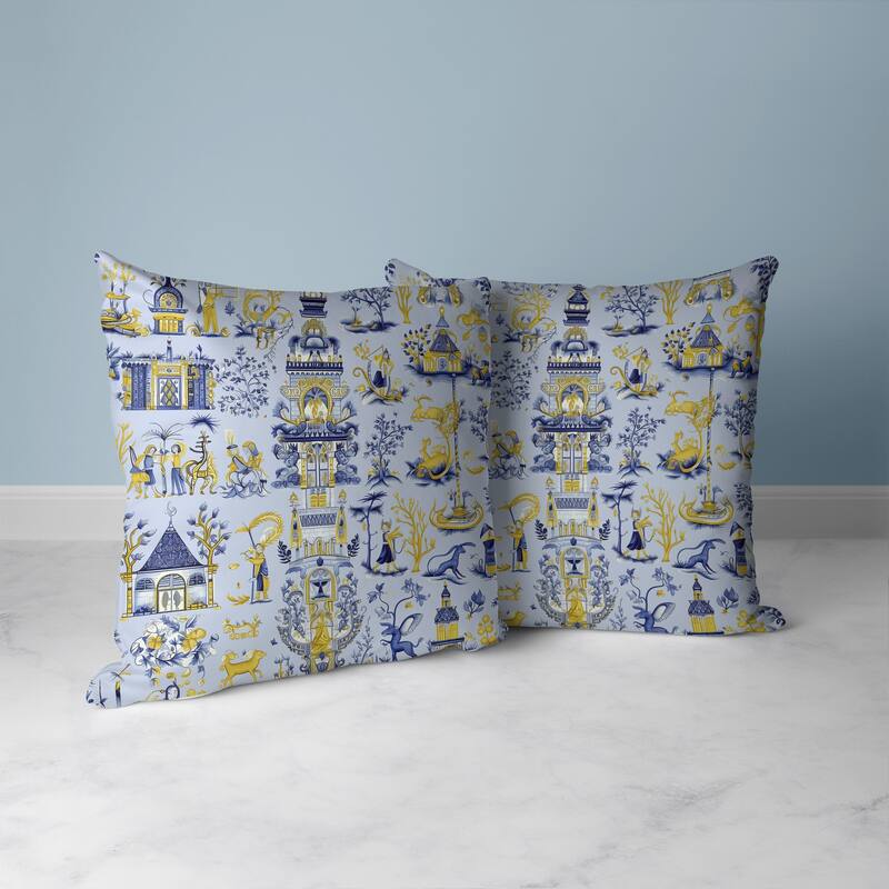 Imperial Elegance Faux Suede Reversible Throw Pillow Blue and Gold
