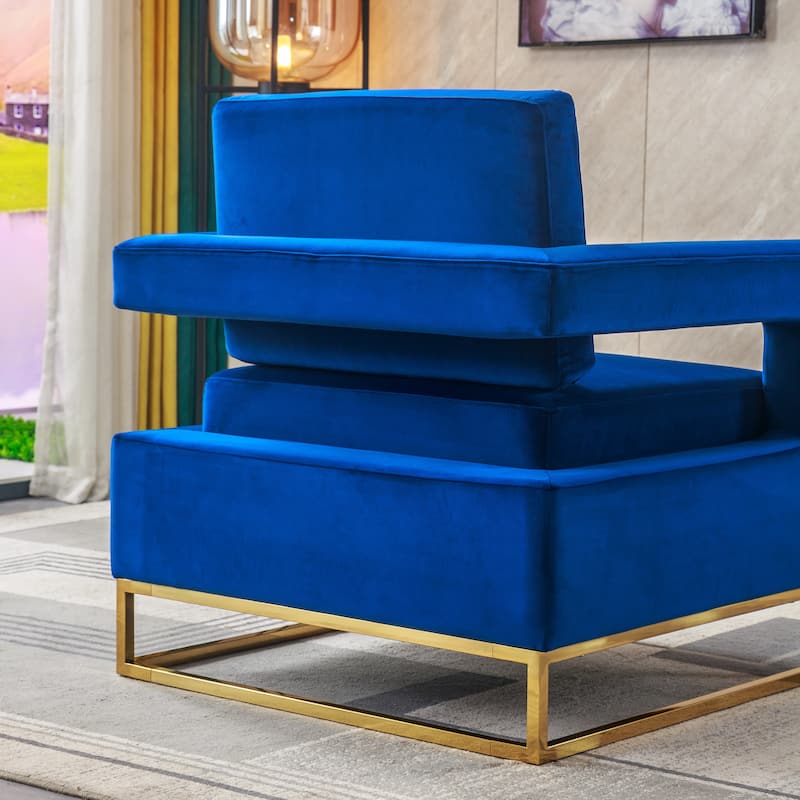 Blue 31.9" Velvet Arm Chair with Stainless Steel Base