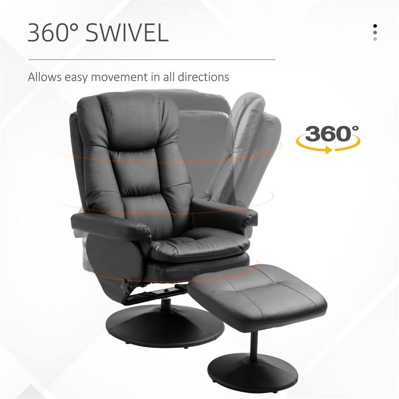Recliner and Ottoman, Swivel PU Leather Reclining Chair with Footrest