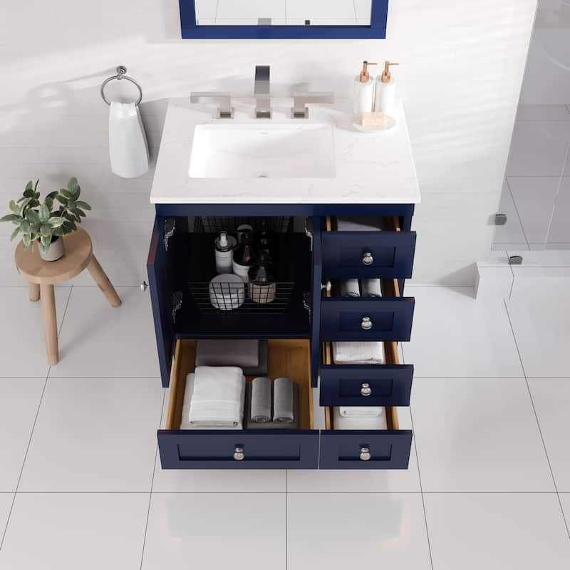 Eviva Acclaim 28 in. Bath Vanity with White Carrara Quartz Top