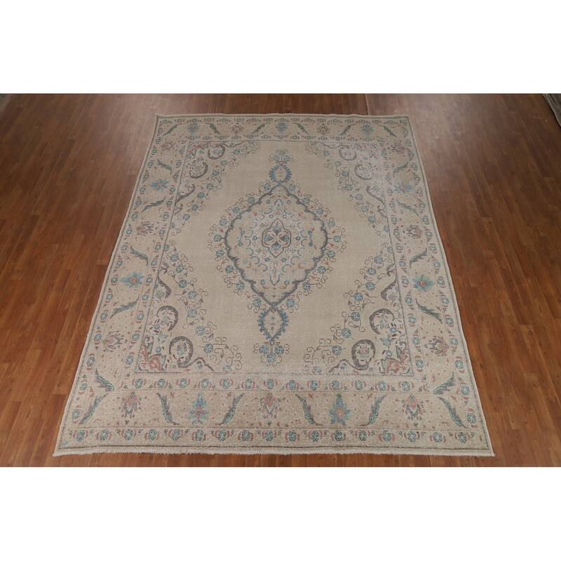 Geometric Tabriz Persian Area Rug Hand-Knotted Oriental Wool Carpet - 8'0"x 10'6"