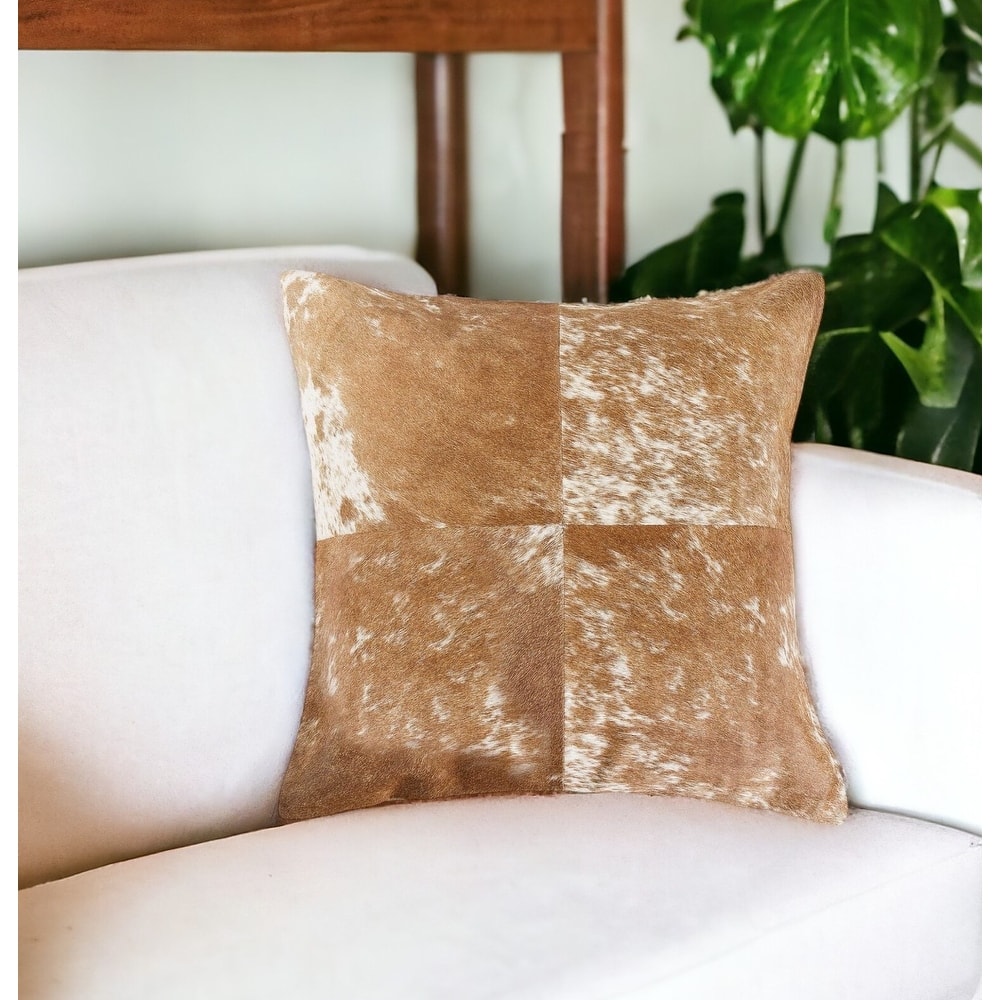 18" Brown and White Cowhide Throw Pillow