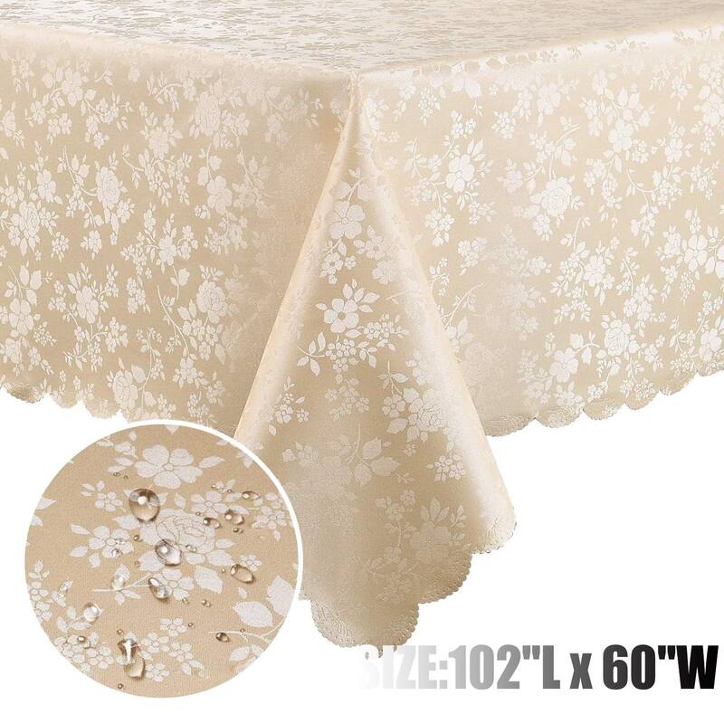 Waterproof Wipeable Vinyl Tablecloth,Rectangle Heavy Duty Table Cloth,102"L x 60"W - 102"L x 60"W - Beige - Single