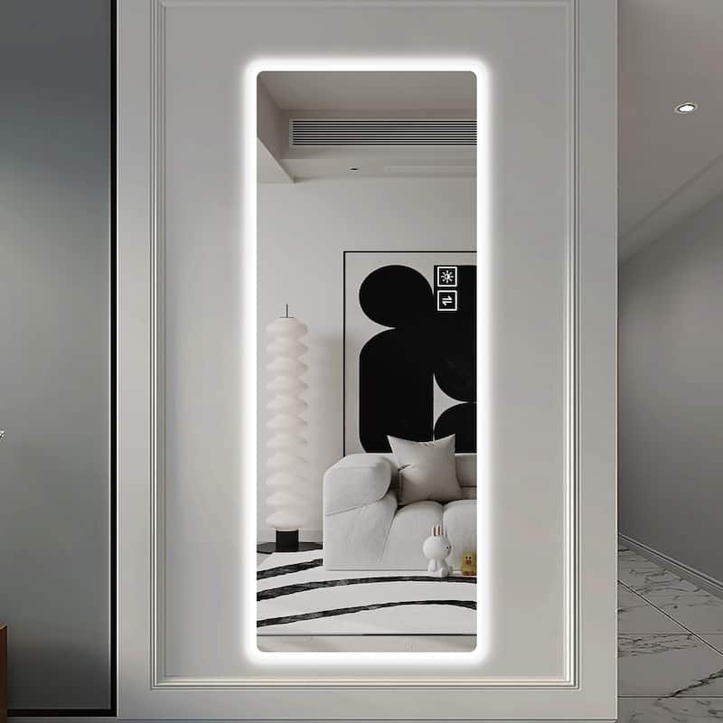 65" x 22" Wall Mounted Full Length Mirror with Lights Rounded Border