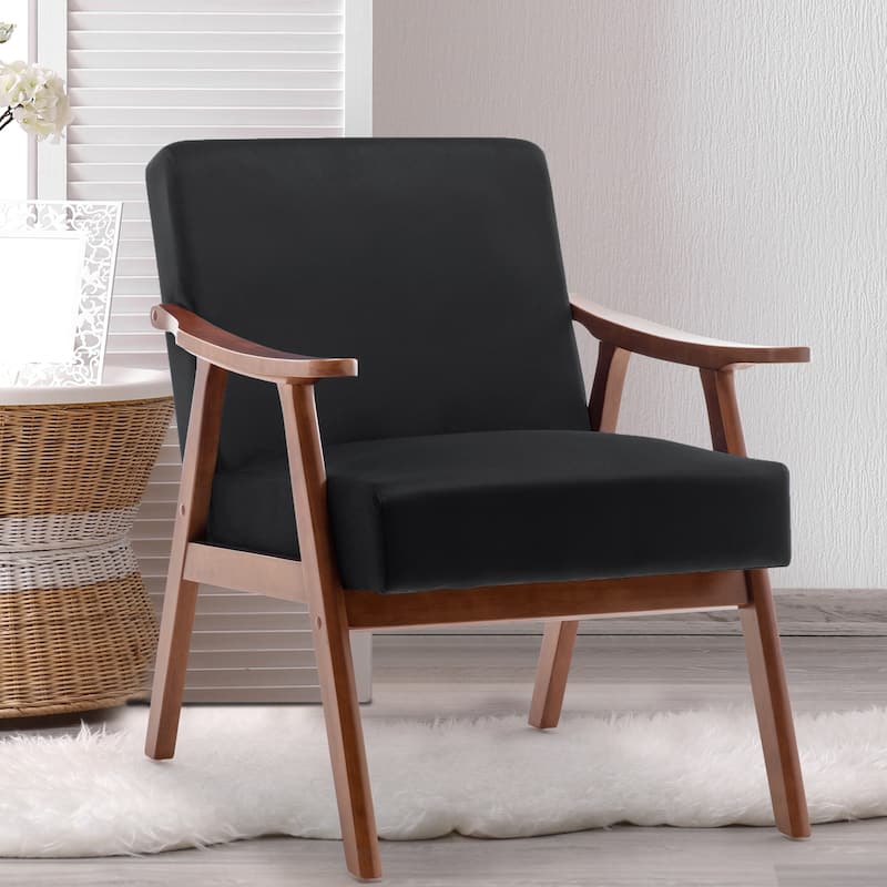Black Modern 26" Accent Chair with Solid Wood Frame and Extra-Thick Backrest - Black
