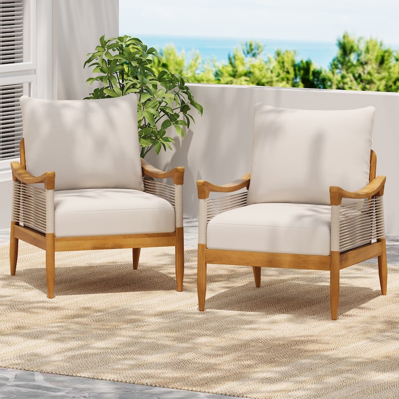 Christopher Knight Home - Riviera Acacia Wood Patio Club Chair with Woven Rope Accents