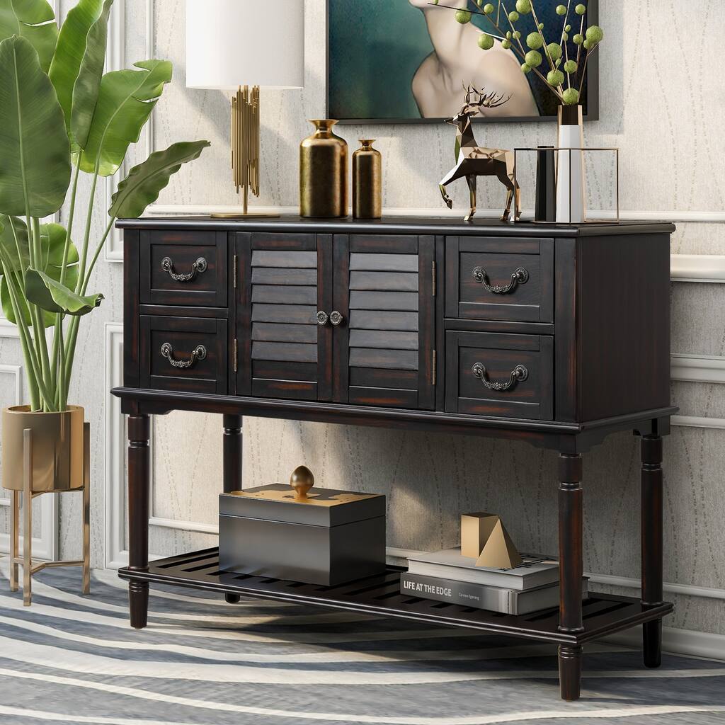 Console Table Sideboard for Entryway Sofa Table with Shutter doors and 4 Storage Drawers